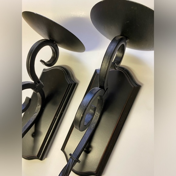 Black Metal Wood Wall Sconces Candle Set of Two Pair Wall Hanging  Spiral - Picture 8 of 12